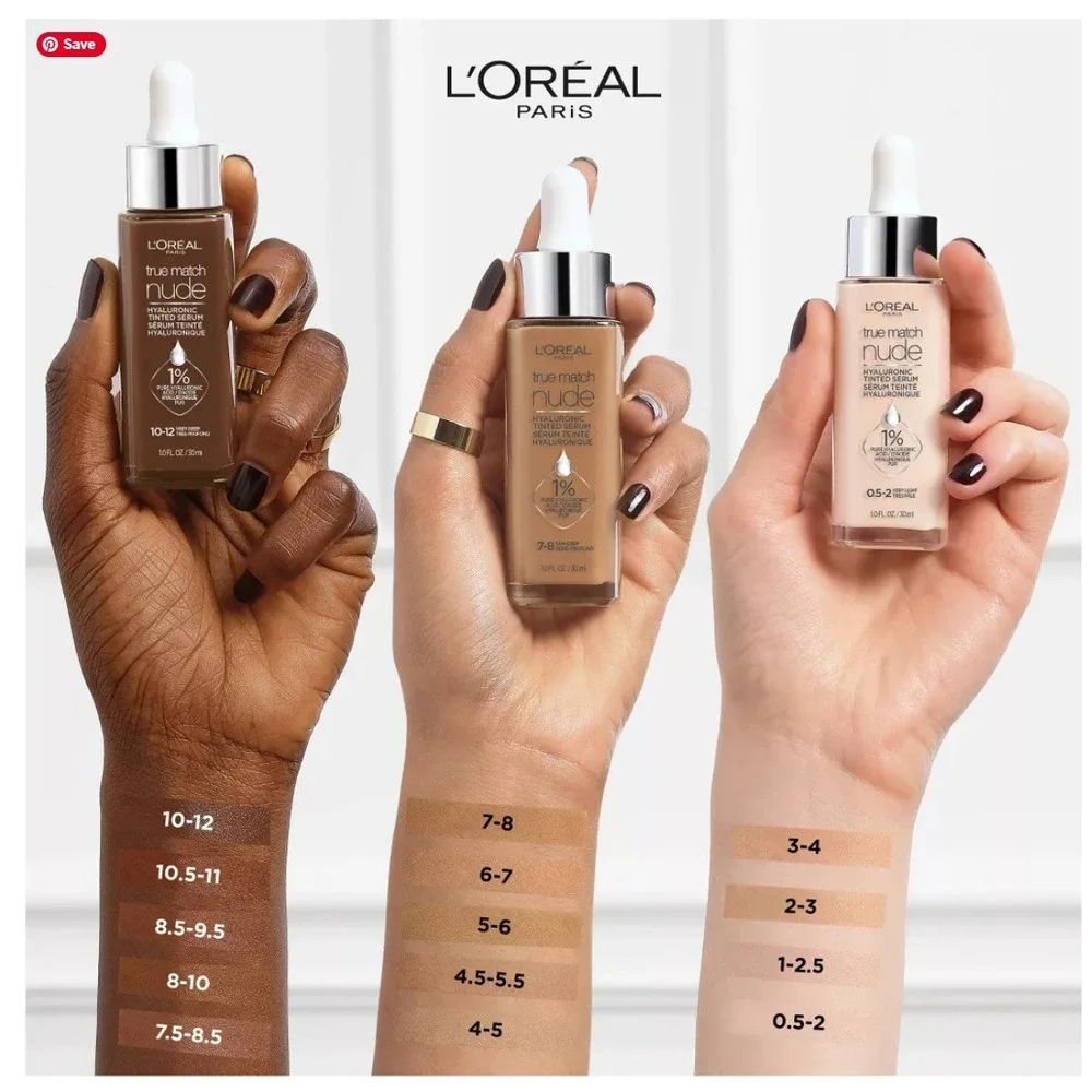 Loreal True‎ Match Nude Hyaluronic Tinted Serum 10-12 Very Deep 1.0 fl oz New
